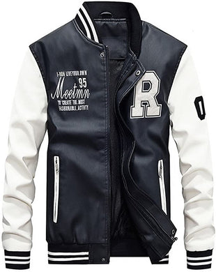Men's White Letterman Style Faux Leather Jacket