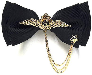 Men's Black Adjustable Metal Golden Wings Chained Bowtie