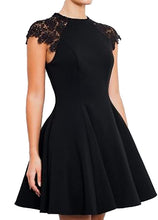 Load image into Gallery viewer, Black Cap Sleeve Lace Skater Dress
