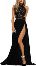 Load image into Gallery viewer, Black Lace Halter Sleeveless Dual Split Maxi Dress