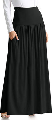 Plus Size High Waist Modal Knit Black Maxi Skirt