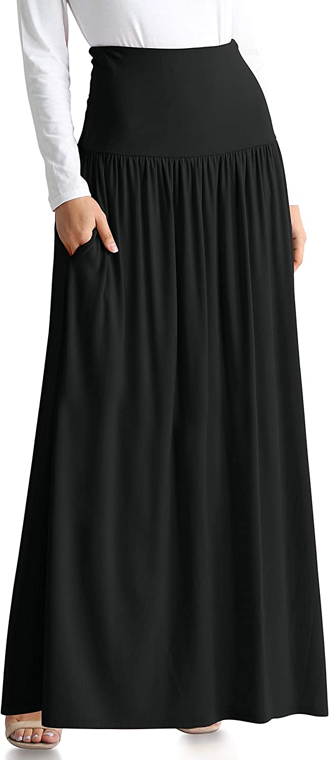 Plus Size High Waist Modal Knit Black Maxi Skirt
