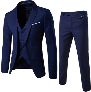 One Button Blue Tuxedo 3-Piece Men’s Suit