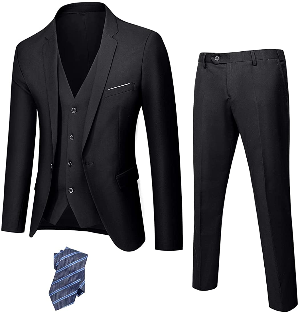 Men's Luxury Tuxedo Style Black One Button 3-Piece Formal Suit
