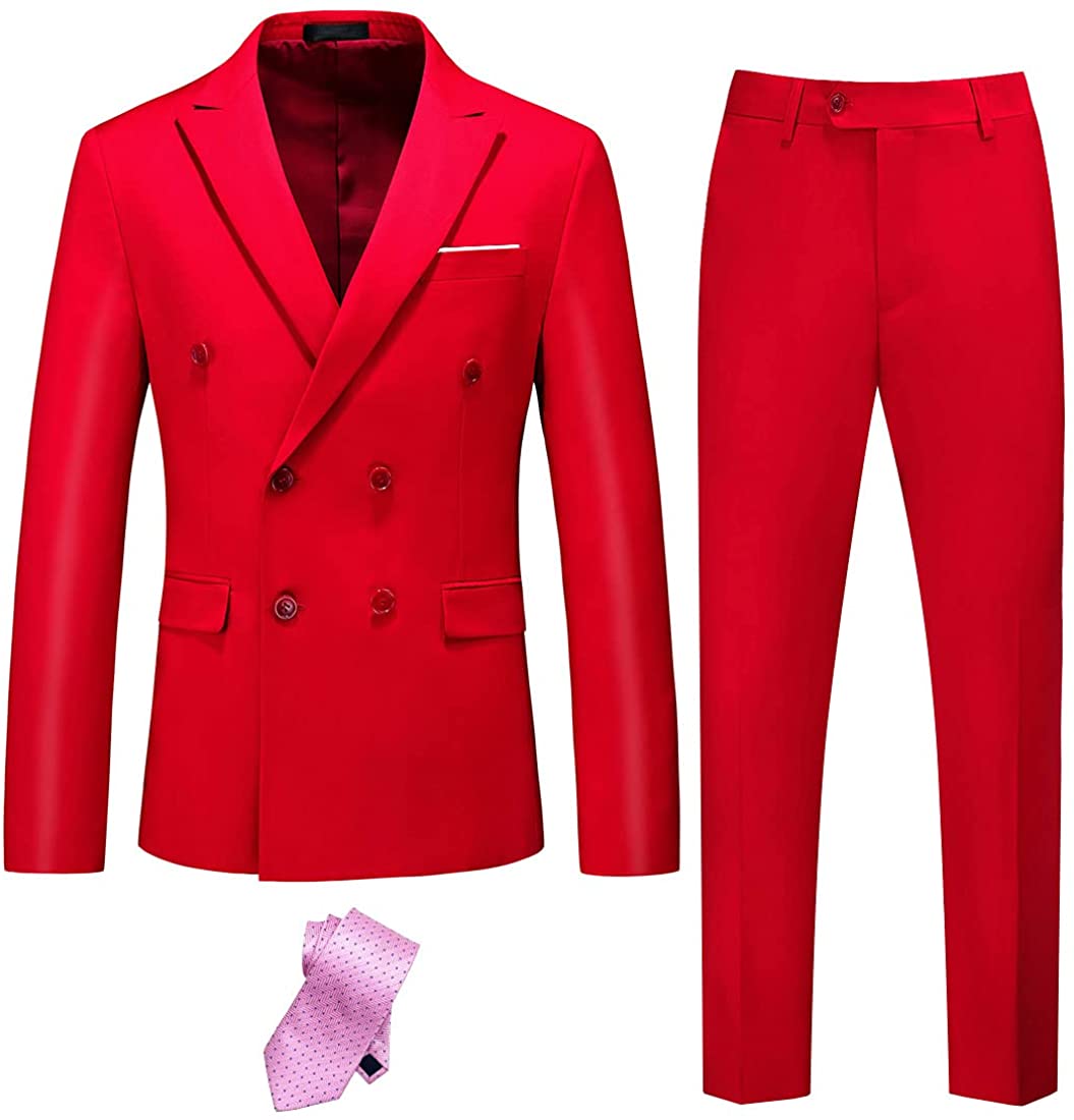 Miami Style Red Double Breasted 2 Piece Men's Suit