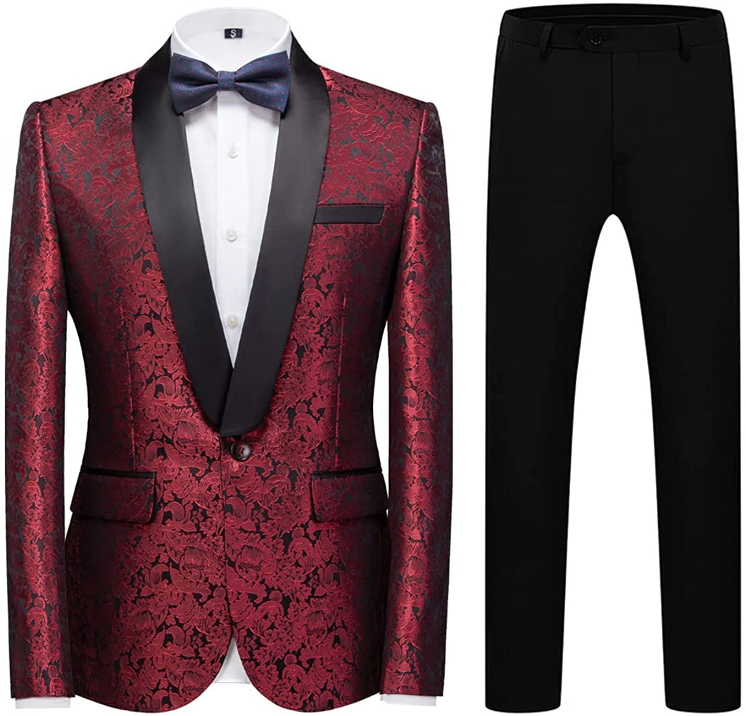 Men's Paisley Red 2 Piece Shawl Lapel Tuxedo Men's Suit