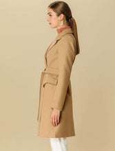 Load image into Gallery viewer, Outerwear Khaki Notch Lapel Double Breasted Belted Long Winter Coat