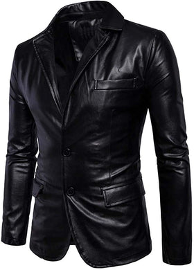 Men's Black Long Sleeve Faux Leather Jacket