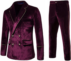 Men's Velvet Black Long Sleeve Blazer & Pants 2pc Suit