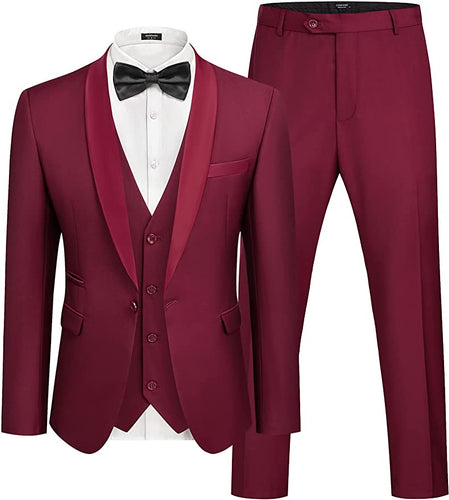 Men's Red Bow Tie Long Sleeve Blazer & Pants 4pc Suit