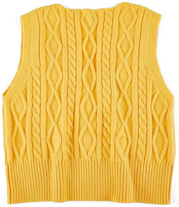 Pullover Cable Knit Vest Sleeveless Loose Fit Sweater Top