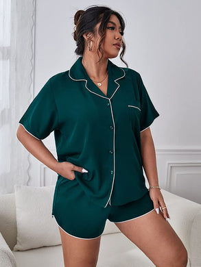 Emerald Dark Green Satin Plus Size Pajama Sleepwear
