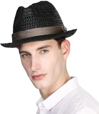 Men's Black Textured Fedora Hat