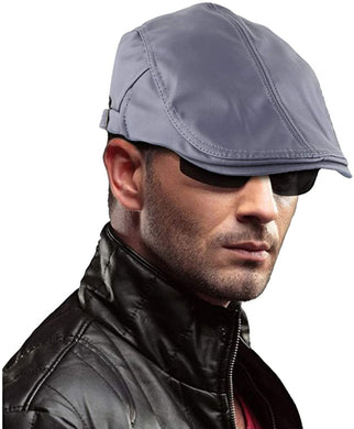 Men's Dark Grey PU Leather Classic Newsboy Cap