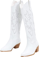 Load image into Gallery viewer, Sophisticated White Pointed Toe Cowgirl Boots