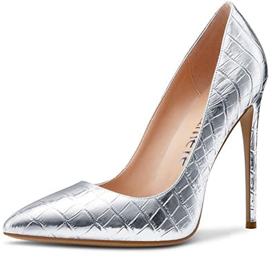 Shiny Silver Patent Leather High Heel Pumps