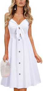 Tie Front White Spaghetti Strap Summer Dress
