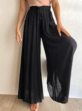 Load image into Gallery viewer, Luxe Black Chiffon Smocked Waist Wide Leg Pants