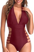 Load image into Gallery viewer, Reverence Halter Open Back Plunge V Neck One Piece Swimsuits