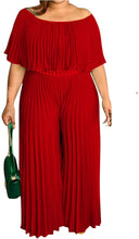Load image into Gallery viewer, Plus Size Red Pleated Off Shoulder Jumpsuit