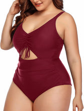 Load image into Gallery viewer, One Piece High Waisted Red Monokini Plus Size Swimsuit