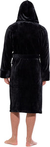 Men's Black Long Sleeve Fuzzy Hooded Robe