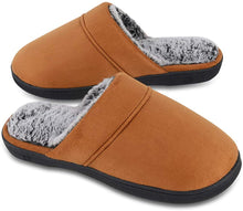 Load image into Gallery viewer, Men&#39;s Brown Memory Foam Fuzzy Plush Lining Slippers
