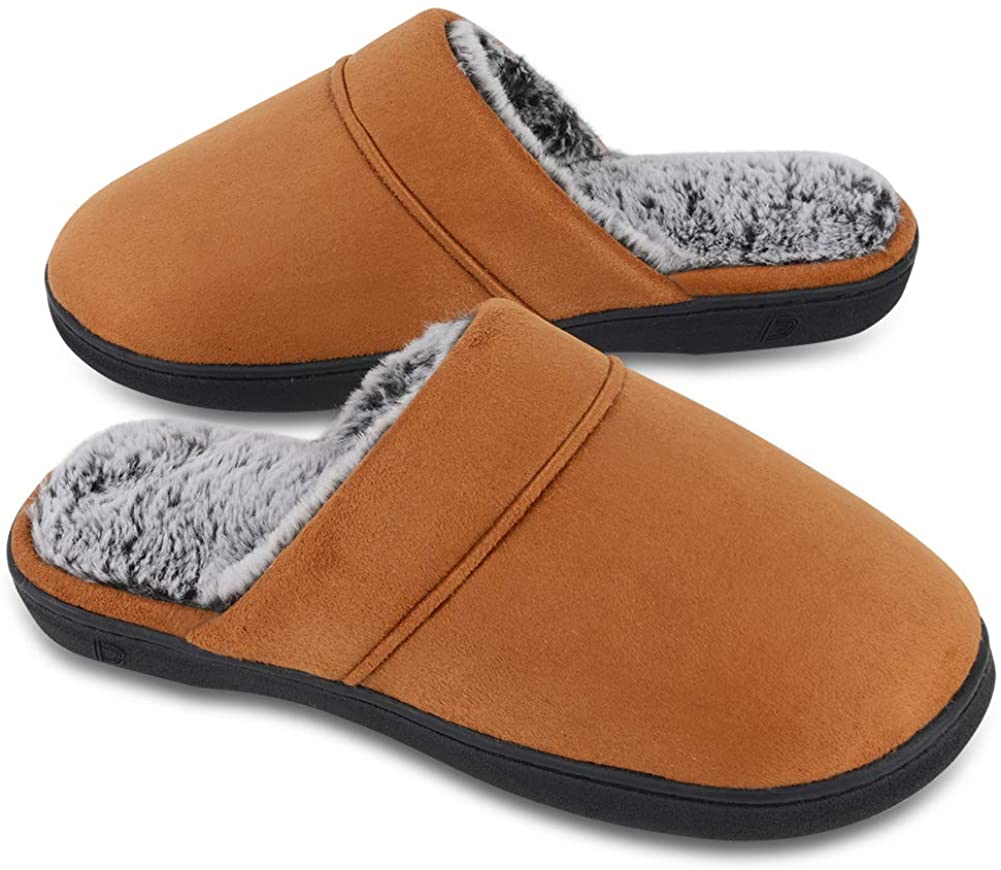 Men's Brown Memory Foam Fuzzy Plush Lining Slippers