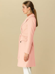 Outerwear Light Pink Notch Lapel Double Breasted Belted Long Winter Coat