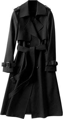 High Society Black Belted Notched Lapel Collar Double Breasted Coat