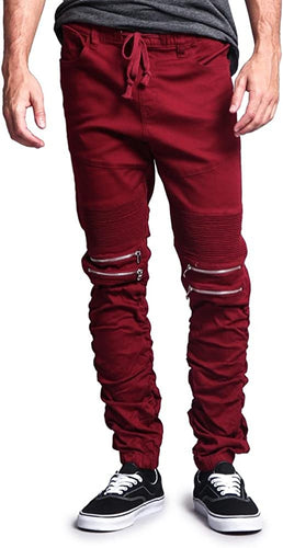 Drop Crotch Burgundy Biker Twill Men's Jogger Pants