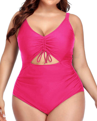One Piece High Waisted Pink Monokini Plus Size Swimsuit