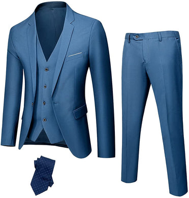 Men's Luxury Tuxedo Style Teal Blue One Button 3-Piece Formal Suit