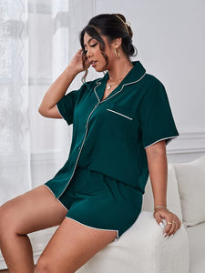 Emerald Dark Green Satin Plus Size Pajama Sleepwear