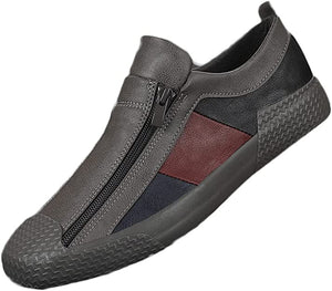 Men's Casual Green/Brown Leather Flat Zipper Sneaker Shoes