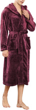 Load image into Gallery viewer, Men&#39;s Wine Red Hooded Plush Shawl Long Sleeve Robe