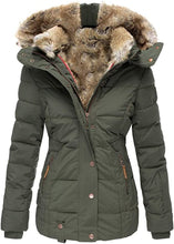 Load image into Gallery viewer, Women&#39;s Army Green Faux Fur Hooded Puffer Parka Overcoat