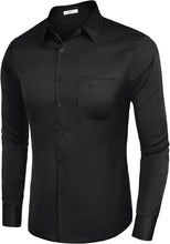 Load image into Gallery viewer, Men&#39;s Luxury Black Satin Shiny Button Up Dress Shirt