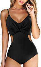 Load image into Gallery viewer, Black Cutout High Waisted Monokini One Piece Swimsuits