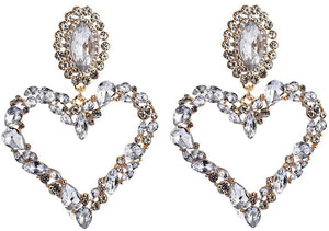 Crystal White Heart Rhinestone Dangle Drop Earrings