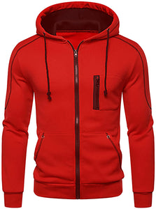 Men's Casual Red Full Zip Lightweight Hoodie Sweatshirt