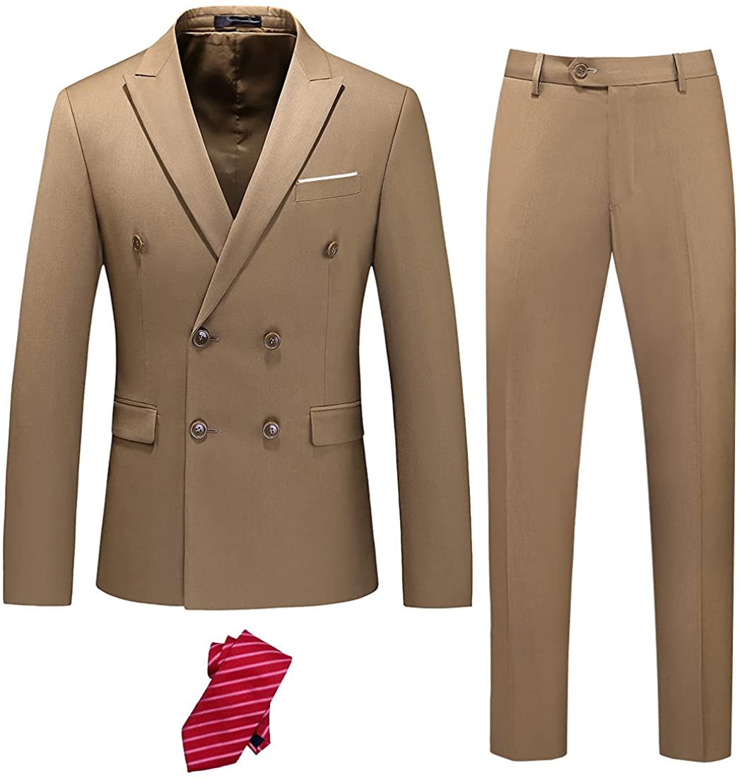 Miami Style Khaki Double Breasted 2 Piece Men's Suit
