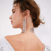 Load image into Gallery viewer, Chain Drop Silver Tassel Full Rhinestones Dangle Earrings