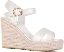 Load image into Gallery viewer, Charleston White Wedge Ankle Strap Open Toe Platform Sandals