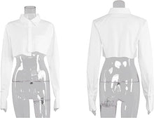 Load image into Gallery viewer, White Oxford Style Long Sleeve Button Up Crop Top