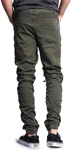 Drop Crotch Olive Biker Twill Men's Jogger Pants