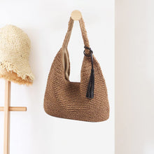Load image into Gallery viewer, Hand Woven Brown Large Straw Shoulder Bag