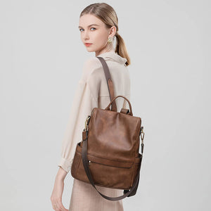 Brown Faux Leather Convertible Backpack