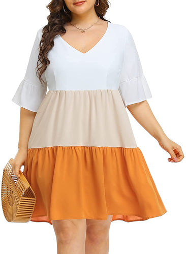 Ruffle Sleeve White-Yellow Flowy Swing Dress