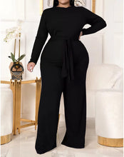 Load image into Gallery viewer, Plus Size 2 Piece Outfit Midnight Belted T-shirt Wide Leg Pants